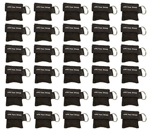 30pc CPR Mask Keychain Emergency Kit CPR Face Shields for First Aid AED Training Child and Adult CPR Breathing Barrier (Black) - ASA TECHMED
