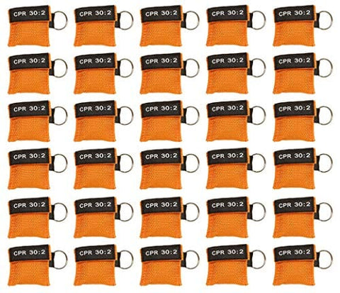 30pc CPR Mask Keychain Emergency Kit CPR Face Shields for First Aid AED Training Child and Adult CPR Breathing Barrier (Orange) - ASA TECHMED