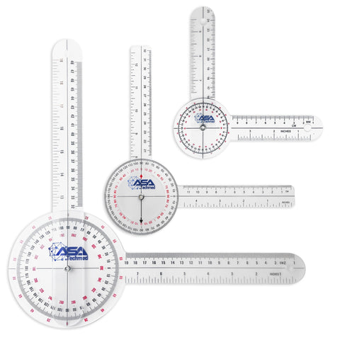 360° 12/8/6 Inch Medical Spinal Goniometer Angle Protractor Angle Rulers - 3 - Piece Set - ASA TECHMED