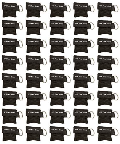 40pc CPR Mask Keychain Emergency Kit CPR Face Shields for First Aid AED Training Child and Adult CPR Breathing Barrier (Black) - ASA TECHMED