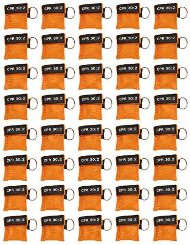 40pc CPR Mask Keychain Emergency Kit CPR Face Shields for First Aid AED Training Child and Adult CPR Breathing Barrier (Orange) - ASA TECHMED