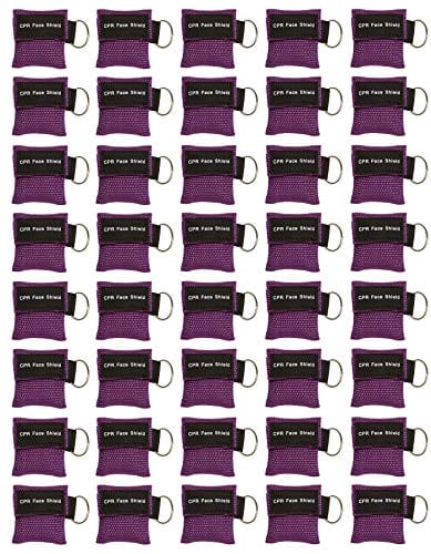 40pc CPR Mask Keychain Emergency Kit CPR Face Shields for First Aid AED Training Child and Adult CPR Breathing Barrier (Purple) - ASA TECHMED