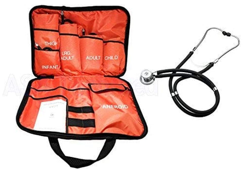 5 Cuff Blood Pressure Aneroid Sphygmomanometer Cuff System and Black Stethoscope - ASA TECHMED