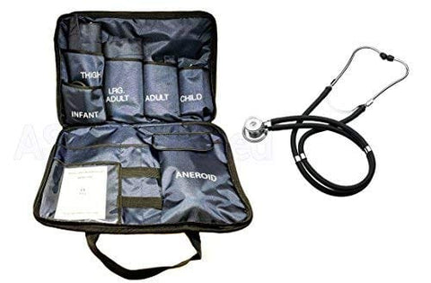 5 Cuff Blood Pressure Aneroid Sphygmomanometer Cuff System and Black Stethoscope - ASA TECHMED