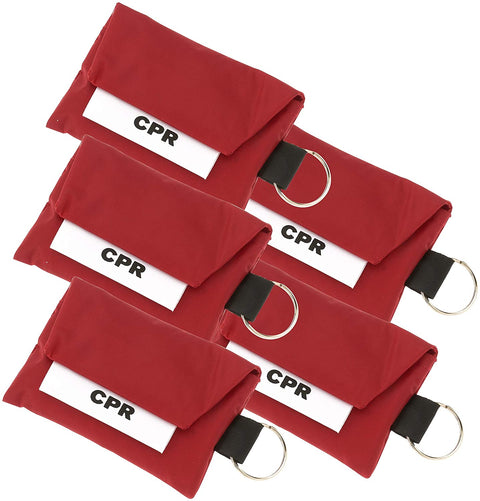 5 Pack CPR Face Mask Key Chain Kit with Gloves | One Way Valve Face Shield Mask First Aid Kit by AsaTechmed || for Travel, Home, Office, Boat, Car, EMS, Firefighters, Nurses, First Responders (Red) - ASA TECHMED
