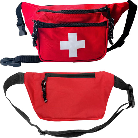 5 Pack Lifeguard Fanny Pack With Whistle Lanyard - Baywatch Style First Aid Hip Pack w/ Adjustable Strap, Cross Logo + Zipper Pouch, Emergency Equipment Set - ASA TECHMED