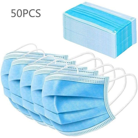 50 - Pack Disposable Face Masks 3 - Ply with Ear Loops, Single Use, Non Woven - ASA TECHMED