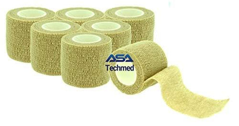 6 - Pack, 2 x 5 Yards, Self - Adherent Cohesive Tape, Strong Sports Tape for Wrist, Ankle Sprains & Swelling, Self - Adhesive Bandage Rolls - ASA TECHMED