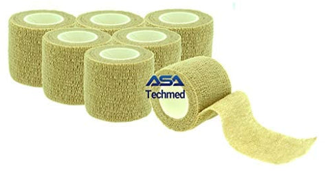 6 - Pack, 2” x 5 Yards, Self - Adherent Cohesive Tape, Strong Sports Tape for Wrist, Ankle Sprains & Swelling, Self - Adhesive Bandage Rolls - ASA TECHMED