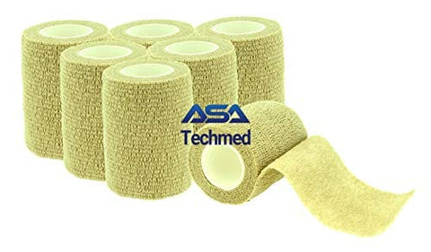 6 - Pack, 3” x 5 Yards, Self - Adherent Cohesive Tape, Strong Sports Tape for Wrist, Ankle Sprains & Swelling, Self - Adhesive Bandage Rolls - ASA TECHMED