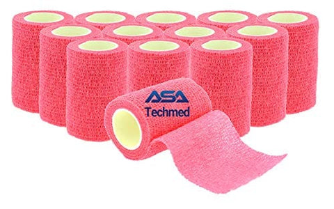 ASA TECHMED - 12 Pack, 3” x 5 Yards, Self - Adherent Cohesive Tape, Strong Sports Tape for Wrist, Ankle Sprains & Swelling, Self - Adhesive Bandage Rolls - ASA TECHMED