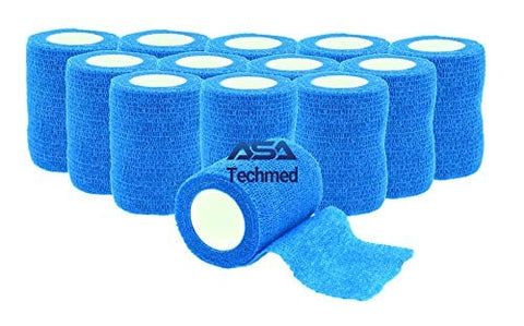 ASA TECHMED - 12 Pack, 3” x 5 Yards, Self - Adherent Cohesive Tape, Strong Sports Tape for Wrist, Ankle Sprains & Swelling, Self - Adhesive Bandage Rolls - ASA TECHMED