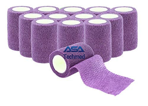 ASA TECHMED - 12 Pack, 3” x 5 Yards, Self - Adherent Cohesive Tape, Strong Sports Tape for Wrist, Ankle Sprains & Swelling, Self - Adhesive Bandage Rolls - ASA TECHMED