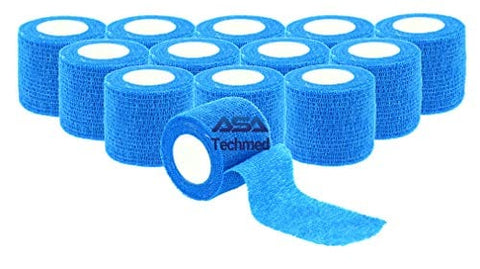 ASA TECHMED - 12 Pack, Red 2” x 5 Yards, Self - Adherent Cohesive Tape, Strong Sports Tape for Wrist, Ankle Sprains & Swelling, Self - Adhesive Bandage Rolls - ASA TECHMED