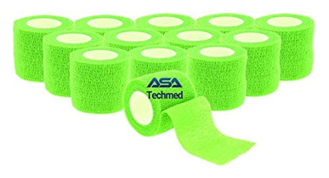 ASA TECHMED - 12 Pack, Red 2” x 5 Yards, Self - Adherent Cohesive Tape, Strong Sports Tape for Wrist, Ankle Sprains & Swelling, Self - Adhesive Bandage Rolls - ASA TECHMED