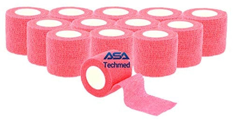 ASA TECHMED - 12 Pack, Red 2” x 5 Yards, Self - Adherent Cohesive Tape, Strong Sports Tape for Wrist, Ankle Sprains & Swelling, Self - Adhesive Bandage Rolls - ASA TECHMED