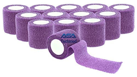 ASA TECHMED - 12 Pack, Red 2” x 5 Yards, Self - Adherent Cohesive Tape, Strong Sports Tape for Wrist, Ankle Sprains & Swelling, Self - Adhesive Bandage Rolls - ASA TECHMED