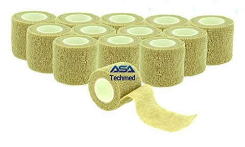 ASA TECHMED - 12 Pack, Red 2” x 5 Yards, Self - Adherent Cohesive Tape, Strong Sports Tape for Wrist, Ankle Sprains & Swelling, Self - Adhesive Bandage Rolls - ASA TECHMED