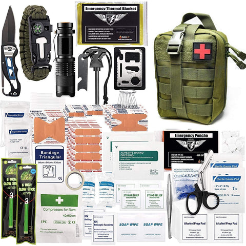 ASA Techmed 250 Pieces Survival First Aid Kit IFAK Molle System Compatible Outdoor Gear Emergency Kits Trauma Bag for Camping Boat Hunting Hiking Home Car Earthquake and Adventures (Military Green) - ASA TECHMED