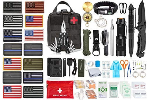 ASA Techmed Emergency Survival Kit 50 Pc Survival Gear Tactical IFAK First Aid Kit for Camping Adventures SOS Emergency Flashlight Pen Paracord Bracelet Fishing Kit Compass with Molle Pouch - ASA TECHMED