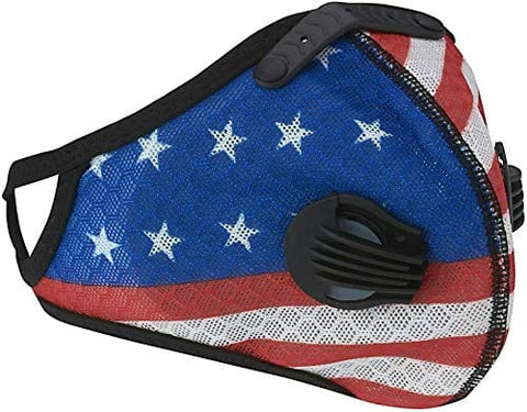 ASA Techmed Reusable Gym/Sports Face mask Dust Mask With FIlter and Dual Valve For easy breathing Adjustable for Running, Cycling and outdoor activities. (Activated Charcoal Filter) (US Flag Mask) - ASA TECHMED