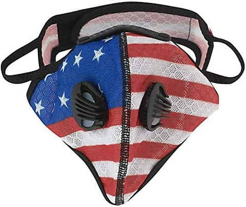 ASA Techmed Reusable Gym/Sports Face mask Dust Mask With FIlter and Dual Valve For easy breathing Adjustable for Running, Cycling and outdoor activities. (Activated Charcoal Filter) (US Flag Mask) - ASA TECHMED