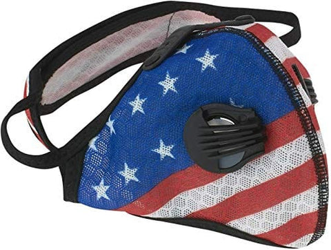 ASA Techmed Reusable Gym/Sports Face mask Dust Mask With FIlter and Dual Valve For easy breathing Adjustable for Running, Cycling and outdoor activities. (Activated Charcoal Filter) (US Flag Mask) - ASA TECHMED