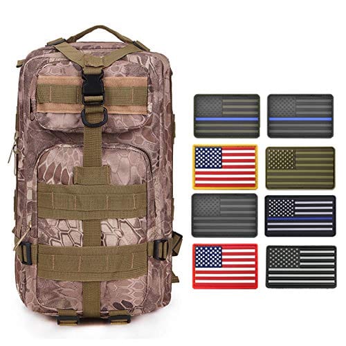 ASA Techmed Rucksack Military Tactical Molle Bag Backpack Waterproof Pouch 8 U.S. Flag Patches for Outdoors Hiking Travel Desert Snake