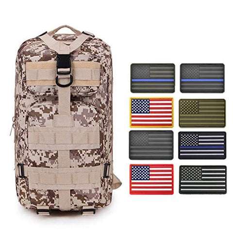 ASA Techmed Rucksack Military Tactical Molle Bag Backpack Waterproof Pouch + 8 U.S. Flag Patches for Outdoors, Hiking, Travel - ASA TECHMED