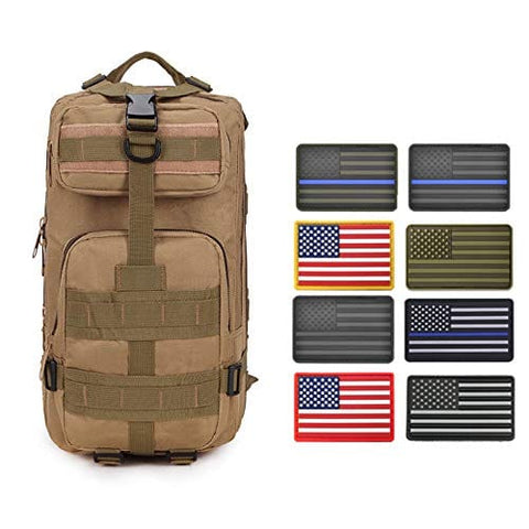 ASA Techmed Rucksack Military Tactical Molle Bag Backpack Waterproof Pouch + 8 U.S. Flag Patches for Outdoors, Hiking, Travel - ASA TECHMED