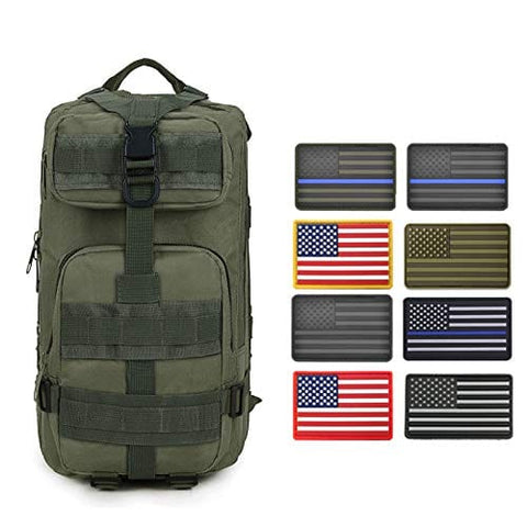 ASA Techmed Rucksack Military Tactical Molle Bag Backpack Waterproof Pouch + 8 U.S. Flag Patches for Outdoors, Hiking, Travel - ASA TECHMED