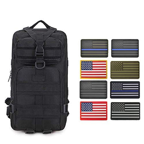 ASA Techmed Rucksack Military Tactical Molle Bag Backpack Waterproof Pouch + 8 U.S. Flag Patches for Outdoors, Hiking, Travel - ASA TECHMED