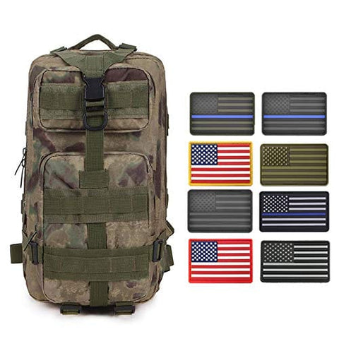 ASA Techmed Rucksack Military Tactical Molle Bag Backpack Waterproof Pouch + 8 U.S. Flag Patches for Outdoors, Hiking, Travel - ASA TECHMED