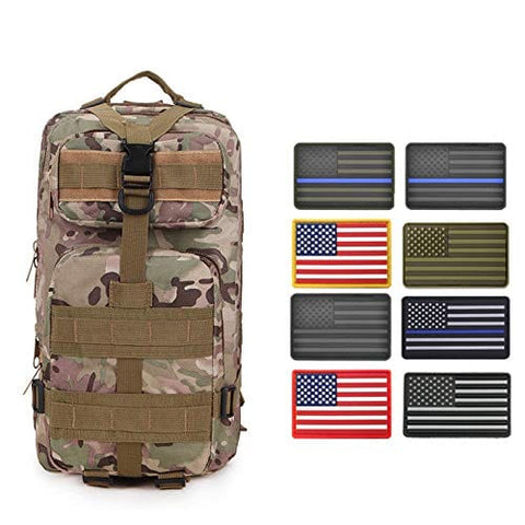 ASA Techmed Rucksack Military Tactical Molle Bag Backpack Waterproof Pouch + 8 U.S. Flag Patches for Outdoors, Hiking, Travel - ASA TECHMED