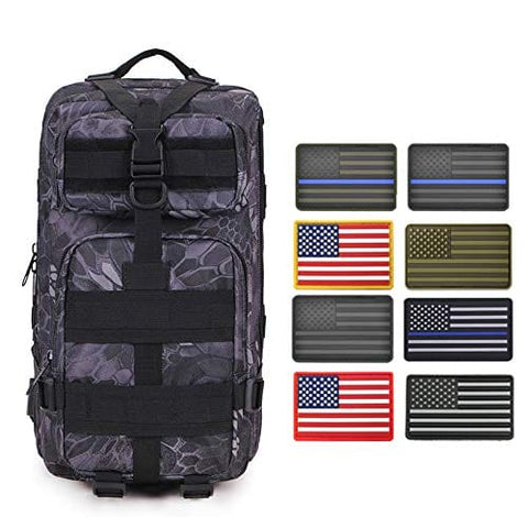 ASA Techmed Rucksack Military Tactical Molle Bag Backpack Waterproof Pouch + 8 U.S. Flag Patches for Outdoors, Hiking, Travel - ASA TECHMED