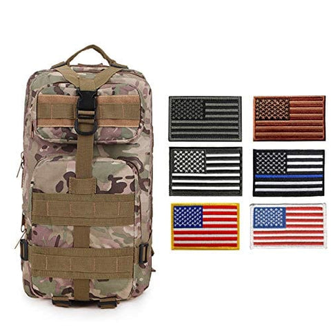 ASA Techmed Tactical Backpack with Waterproof Pouch + 6 Embroidered U.S. Flag Patches for Outdoors, Travel - ASA TECHMED