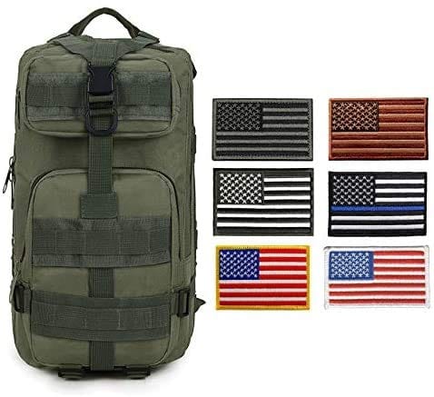 ASA Techmed Tactical Backpack with Waterproof Pouch + 6 Embroidered U.S. Flag Patches for Outdoors, Travel - ASA TECHMED