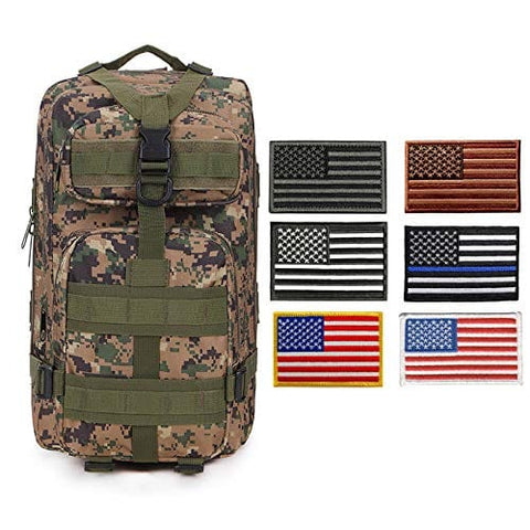 ASA Techmed Tactical Backpack with Waterproof Pouch + 6 Embroidered U.S. Flag Patches for Outdoors, Travel - ASA TECHMED