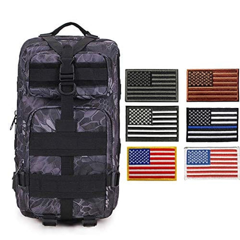 ASA Techmed Tactical Backpack with Waterproof Pouch + 6 Embroidered U.S. Flag Patches for Outdoors, Travel - ASA TECHMED