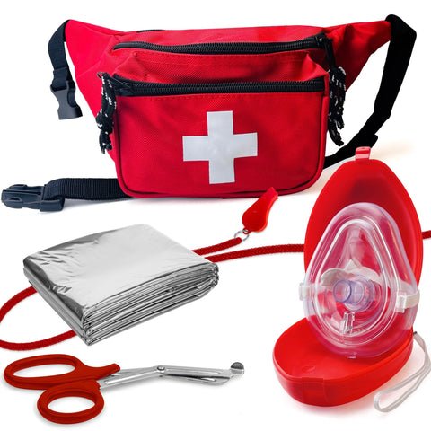 Baywatch Style Lifeguard Fanny Pack First Aid Kit with Matching Whistle and CPR Mask - ASA TECHMED