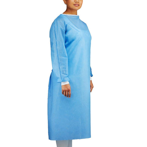 Blue Impervious Isolation Gown, Poly Coated, Elastic Cuffs - Bulk Discounts Available - ASA TECHMED