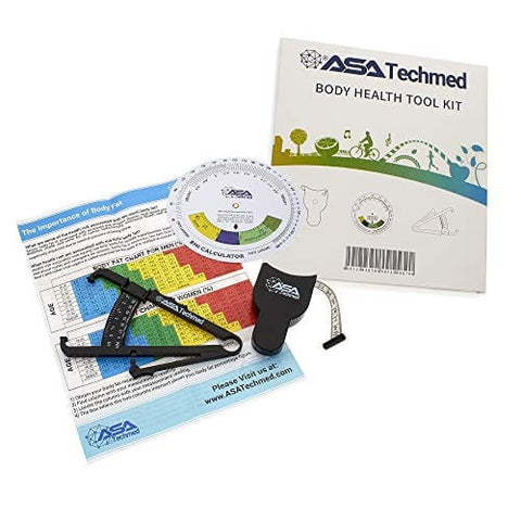 Body Health Tool Kit - Body Fat Monitors - Skinfold Fat Caliper, Body Tape Measure, BMI Calculator - Instructions and Body Fat Charts for Men and Women - ASA TECHMED