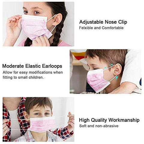 Child 50 Pc (Pink) 3 - Ply Disposable Face Mask Earloop Protective Mouth Cover - Pink for Kid - ASA TECHMED