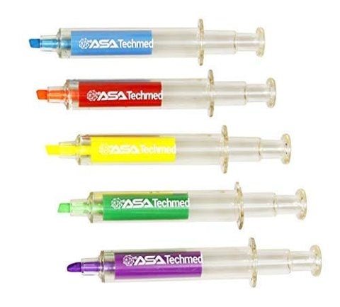 Chirstmas gift for nurse or office stuff 10pc Syringe Highlighter And Pen Set - 5 Syringe Pens + 5 Syringe Highlighters Fluorescent Medical Students, Doctors, Paramedics, Phlebotomists - ASA TECHMED