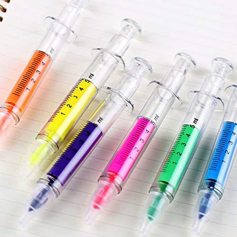 Chirstmas gift for nurse or office stuff 10pc Syringe Highlighter And Pen Set - 5 Syringe Pens + 5 Syringe Highlighters Fluorescent Medical Students, Doctors, Paramedics, Phlebotomists - ASA TECHMED