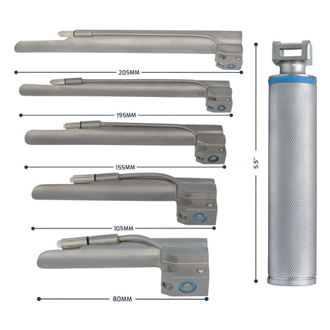 Conventional Miller Laryngoscope Blades #1, 2, 3, 4 with Medium Handle - ASA TECHMED