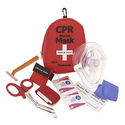 CPR Rescue Mask Pocket Resuscitator with One - Way Valve, Disposable Razor, EMT Shears, Tourniquet, Gloves and More - ASA TECHMED