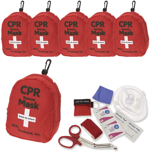 CPR Rescue Mask, Pocket Resuscitator with One Way Valve, Scissors, Tourniquet, Gloves, Wipes - ASA TECHMED