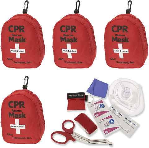 CPR Rescue Mask, Pocket Resuscitator with One Way Valve, Scissors, Tourniquet, Gloves, Wipes - ASA TECHMED