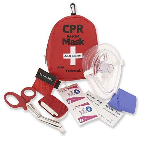 CPR Rescue Mask, Pocket Resuscitator with One Way Valve, Scissors, Tourniquet, Gloves, Wipes - ASA TECHMED